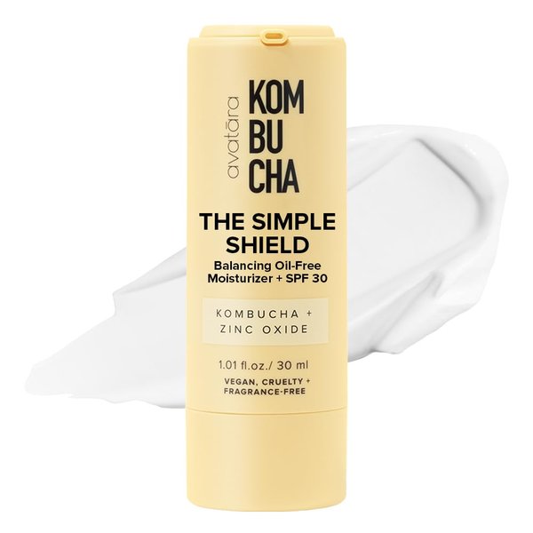 Avatara - Kombucha The Simple Shield Face Sunscreen, Zinc Oxide SPF Moisturizer Face Sunscreen, Face Moisturizer with BHA and Hyaluronic Acid, Mineral Sunscreen for Face, Teen Skincare, 1.01 fl. Oz.