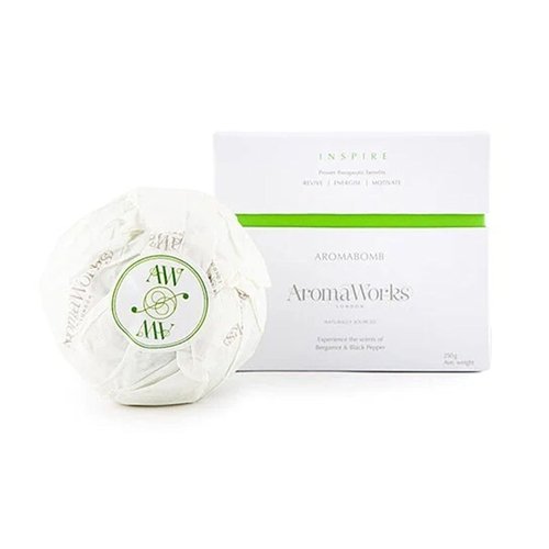 AromaWorks Inspire AromaBomb | Lift Your Mind and Invigorate Your Senses | Black Pepper, Lime & Bergamot Scents | Handmade in The United Kingdom | Relaxation Gift for Women | 8.81 Oz Bath Bomb