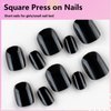 AddFavor 240pcs Press on Nails Short Glossy Black Fake Nail Short Square Full Cover Acrylic Artificial Glue on Nails Kit for Women and Girls
