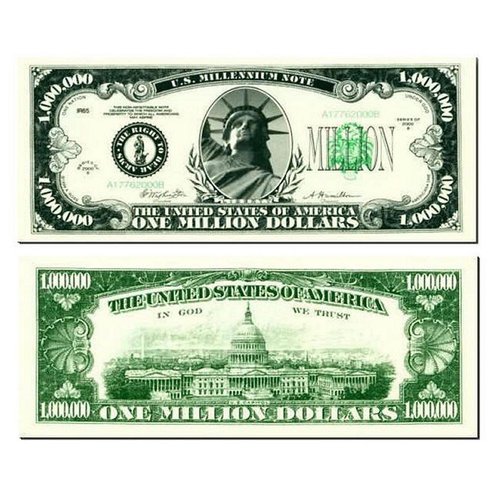 25 US Millennium Million Dollar Bills with Bonus “Thanks a Million” Gift Card Set