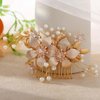 Foyte Crystal Flower Wedding Hair Comb Leaf Headpiece Gold Hair Piece Bride Pearl Hair Accessories for Women