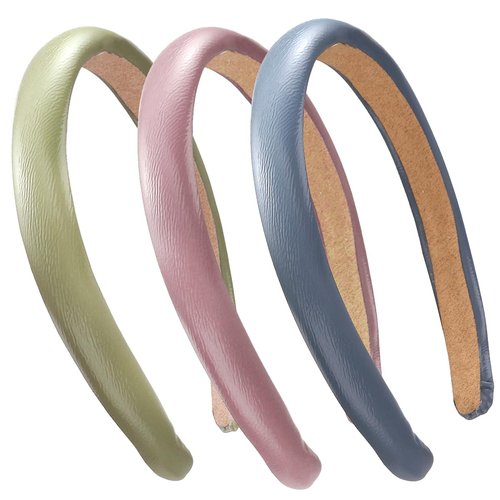NARUNING 3 Pcs Padded Headbands for Women, Solid Color Leather Hair Band, Headhoop, Fashion Headwear, Girls Women Hair Accessories (Blue/Purple/Green)