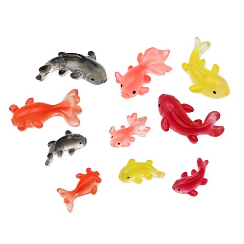 1 0 PcsMini Resin Goldfish Set, Dollhouse Miniature Tiny Fish Figurines, Mini Resin Sea Animals Landscaping Decoration,Cute Stuff accessories for Party ,Cake,Fairy Garden Decorations DIY Fish Tank