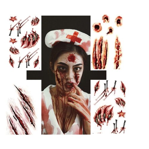 11 Sheets Halloween Scar Temporary Tattoos, Bloody Wound Stitch Vampire Bite, Realistic Fake Weird Wounds Knife Scars Waterproof Tattoo Stickers Set DIY Halloween Decoration Party Supplies