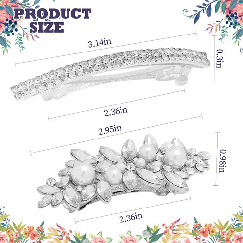 4 Pcs Rhinestone Hair Clips for Women, Crystal Hair Barrettes Sliver Pearl Rhinestone Hair Accessories Bridal Hair Clips for Wedding, Party, Prom