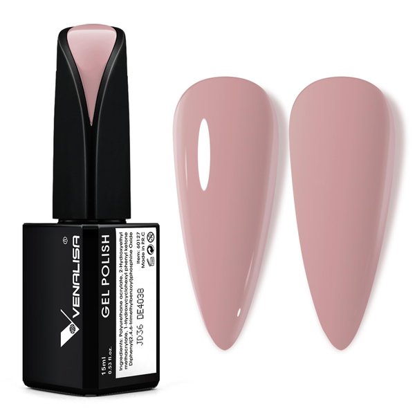 VENALISA 15ml Neutral Nude Gel Nail Polish, 15ml Pink Nude Gel Polish Natural Pink Color Spring Summer Soak Off UV LED Nail Gel Polish Nail Art Starter Manicure Salon DIY at Home, 0.53 OZ
