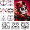 9 Sheet Halloween Temporary Face Tattoo Stickers Day Of The Dead Personalized Masquerade Face Stickers Floral, Red Roses, Black Floral, Skeleton Halloween Makeup Party