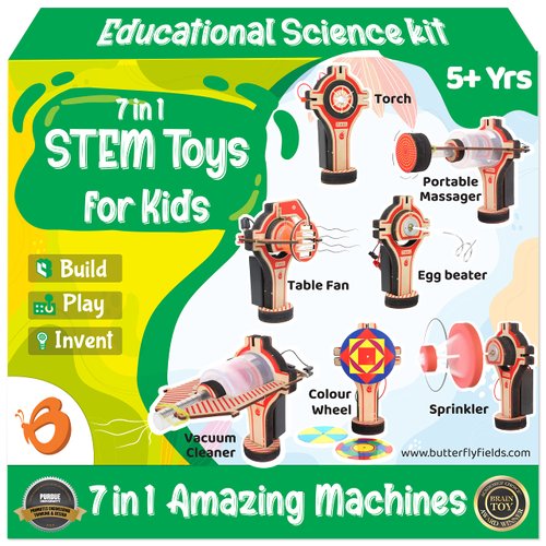 Butterfly EduFields 7in1 Electric Motor Robotic Science Kits for Kids Ages 6 8 10, DIY STEM Toys for Kids, Science Experiment Kits for Boys & Girls | Ultimate Electricity Kit