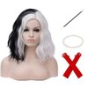 PATTNIUM Black White Wig Short Wavy Wig Black and White Wig Women Girls Two Color Wig Shoulder Length Rose Net Curly Two Tone Wig Heat Resistant Synthetic Cosplay Party Costume Wig (Black and White)