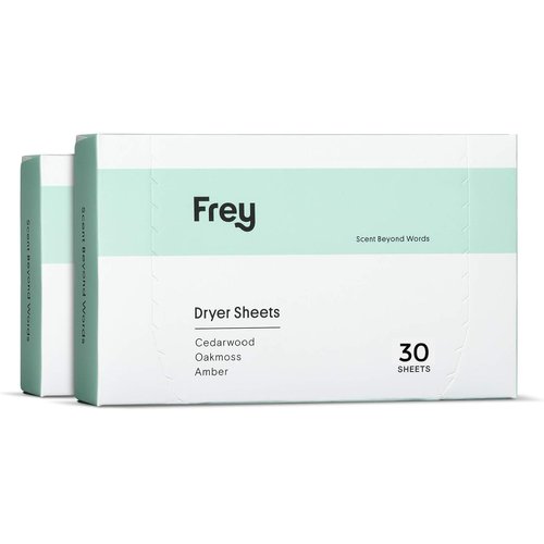 FREY Naturally Scented Dryer Sheets - Fabric Softener for Soft, Fresh & Clean Clothes - Cedarwood, Oakmoss, & Amber Fragrance Scent - 60 Sheets - Pack of 2