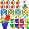 Pool Party Favors Beach Party Favors - 48 PCS Pool Toys For Kids Ages 3 4 5 6 7 8 Beach Balls Bulk, Sand Bucket and Shovels Set, Kids Sunglasses Bulk, Beach Summer Toys, Pool Party Supplies Sand toys