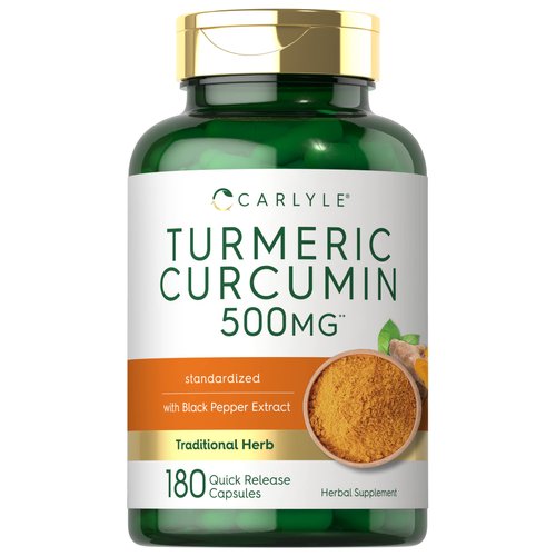 Carlyle Turmeric Curcumin with Bioperine | 500 mg | 180 Powder Capsules | Support Complex with Black Pepper | Non-GMO, Gluten Free Supplement
