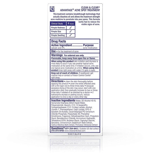 Cln&Clr Adv Spt Trtmnt Size .75z Clean & Clear Advantage Acne Spot Treatment
