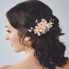 Foyte Crystal Flower Wedding Hair Comb Leaf Headpiece Gold Hair Piece Bride Pearl Hair Accessories for Women