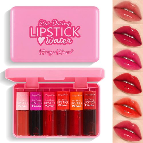 6 Colors Lip Tint Stain Set,Korean Lip Gloss Moisturizing Natural Lip Tint,Mini Liquid Lipstick, Watery Lip Stain Non-Stick Cup, Long-Lasting, Vivid Color