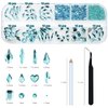820Pcs Lake Blue Nail Rhinestones Crystals Gems Flatback Round Multi Shapes Sizes Blue Diamonds Stones Beads for Nail Art DIY Jewelry Crafts Accessories