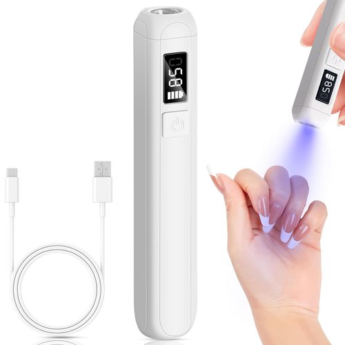 Wisdompark Handheld UV Nail Lamp, Mini UV Light for Gel Nails, Portable LED Nail Lamp for Gel Polishes Nail Glue Gel USB Flashlight Home DIY Manicure Nail Art Tools (White)