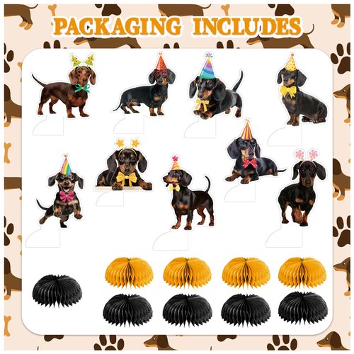 9 PCS Dachshund Honeycomb Centerpieces Table Decorations Dachshund Table Centerpieces for Dachshund Dog Party Supplies Birthday Party Decorations