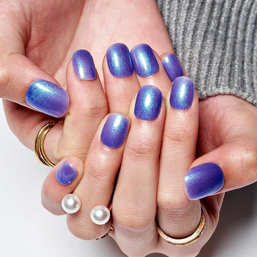 GLAMERMAID Press on Nails Extra Short Squoval, Handmade Glitter Shimmy Blue Glue on Gel Nails in Party, 24Pcs Reusable UV Finish Fake Nails Acrylic False Nails Manicure Kits for Women Gift