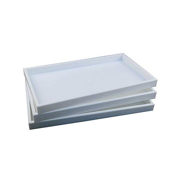 Regal Pak 3-Piece 1-Inch Deep White Full Size Plastic Stackable Jewelry Tray 14 3/4 X 8 1/4 X 1H