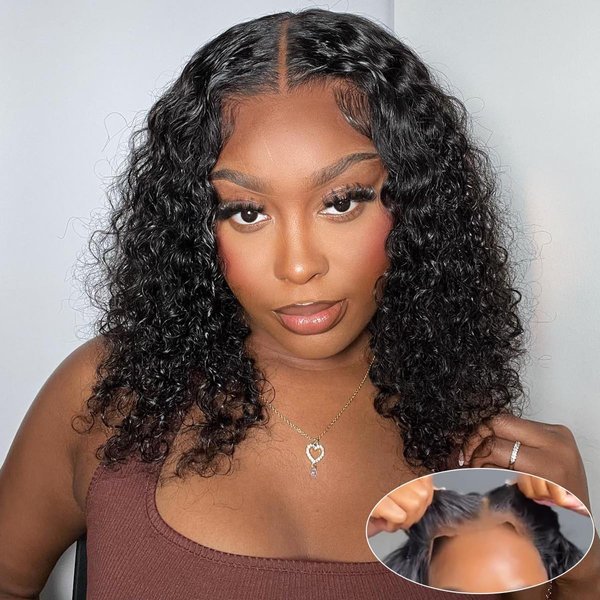 Smilegirl Glueless Bob Wigs Human Hair Pre Plucked Pre Cut Curly Human Hair Wigs for Black Women Deep Wave 5x5 HD Lace Closure Wigs Ready to Wear and Go Glueless Wigs 200% Density