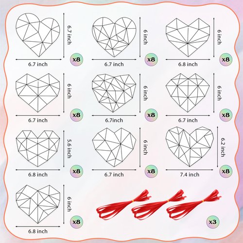 BeYumi 83Pcs Color Your Own Valentine's Day Heart Kit for Kids DIY Coloring Craft Kit Coloring Valentine Heart Ornament Geometric Heart Card School Classroom Valentine Party Activity Art Craft Project