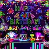 Neon Birthday Party Decorations Neon Happy 40th Birthday Banner Glow in The Dark Party Decorations with UV Black Light Reactive for Let Glow Neon Birthday Blacklight Halloween Party Supplies