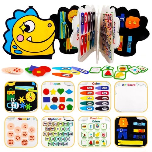 DY-GO Toddlers Dinosaur Busy Board Toy for 1 2 3 4 Year Old - Educational Busy Book Developing Sensory Board for Fine Motor Skills, Car Airplane Travel Toys Christmas Birthday Gifts for Boys Girls