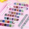 editTime 5 Boxes Shiny Colorful Nail Art Rhinestones Kit 3D Flatback Horse Eye Rhinestones Irregular Nail Stone and 4 Sheets Flower Nail Stickers with a Curved Tweezers and a Nail Brush (multicolor)