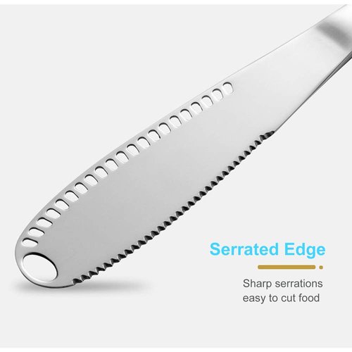 HAHAYOO The Better Butter Spreader Knife, Butter Knife Spreaders, Stainless Steel Butter Knives Curler, Butter Knifes for Cold Butter Slicer with Holes, Butter Grater, 3 in 1 Kitchen Gadgets Serrated