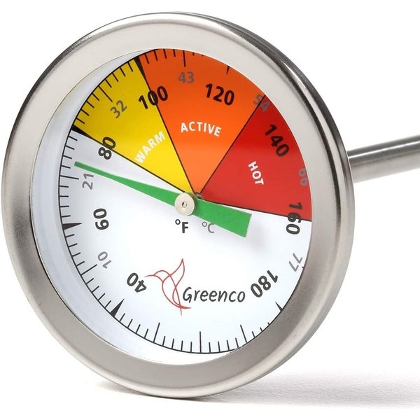 Compost Soil Thermometer by Greenco, Stainless Steel, Celsius and Fahrenheit Temperature Dial, 20 inch Stem