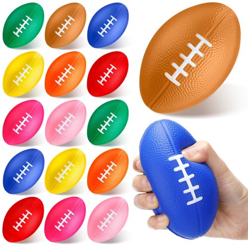 RoundFunny 16 Pcs Mini Foam Footballs 4.7 Inch Colorful Tiny Football Soft Sports Stress Small Toy Kids Football for Boys Girls Indoor Outdoor School Reward Carnival Game Party Bag Gift Fillers
