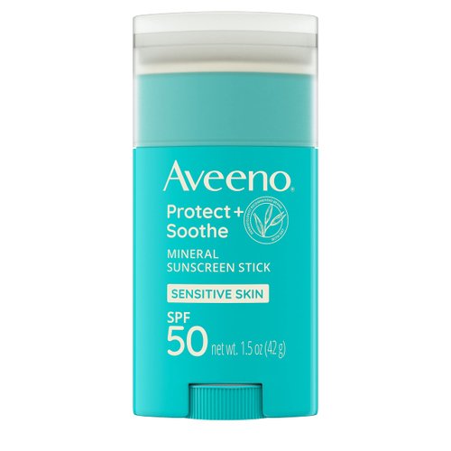 Aveeno Protect + Soothe Mineral Sunscreen Stick for Sensitive Skin, SPF 50, Water-Resistant for 80 minutes, Face & Body Sunscreen with Zinc Oxide & Oat, Fragrance-Free, Travel Size, 1.5 OZ