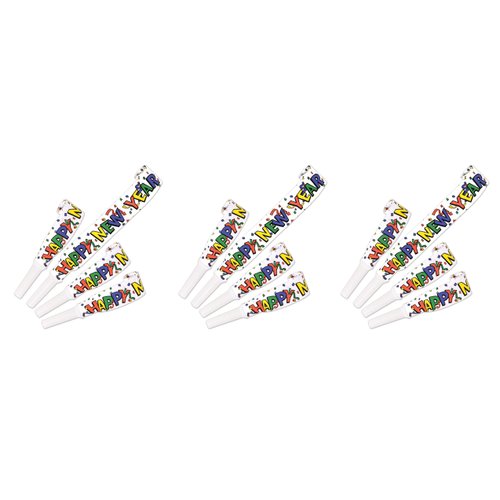Beistle 12 Piece Happy New Year Blowouts Noisemaker Party Favors, 16", Multicolored