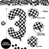 3rd Birthday Number Balloons for Boys, 40 Inch Checkered Racing Foil 3 Balloons, Self Inflating Helium Black and White Big Number 3 Balloon for Kids Birthday Race Car Flag Party Decoration Supplies