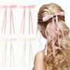 EHBELIF Hair Bows for Women 4PCS Bow Hair Clips Pink Hair Ribbon Bow Tassel Hair Bow with Long Tail Silk Bowknot Hair Clip Barrettes Solid Satin Hair Accessories for Women and Girls