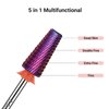 MelodySusie Professional 5 in 1 Nail Drill Bits, 3/32'' Carbide Tungsten Multi-function Bits, Suitable for Manicure Pedicure Cuticle Gel Polishing, Technicians Bits, Purple, Series Bit-M, Fine