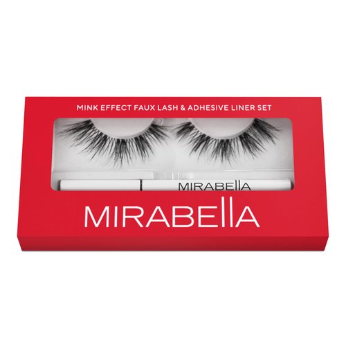 Mirabella Mink Effect Faux Lashes & Self-Adhesive Liner Set, Lightweight Natural-Looking False Eyelashes with Clear Glue Eyelash Pen, Cruelty-Free & Non-Irritating Synthetic Reusable Eyelashes
