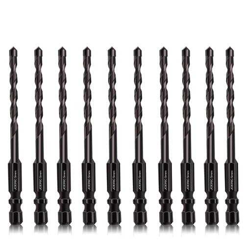 JOERIC 5mm Masonry Drill Bit Set 10PC 3/16” Concrete Drill Bit Set- Ceramic Brick Drill Bit Industrial Cemented Carbide Tip YG6X, Hex Shank for Glass, Soft Ceramic Tile, Mirror, Plastic.