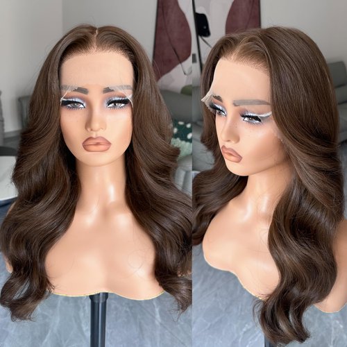 BLL Chocolate Brown Lace Front Wig, Synthetic 13x6 HD Lace Front Wigs Body Wave Glueless Wig Brown Lace Front Wig Pre-Plucked Natural Density Free Part Glueless Brown Lace Front Wig
