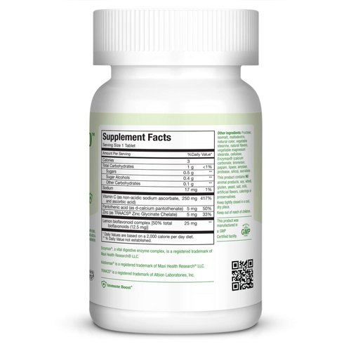 Maxi-Health Chewable Vitamin C - Zinc lozenges - Immune Booster - Cherry Flavor - 180 Chewies - Kosher