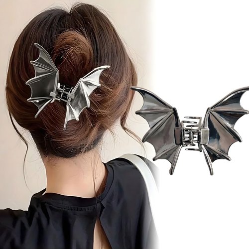 Y2K Gothic Bat Wing Hair Claw Clip - Metal Black Metal, Punk Style for Halloween & Costume Parties, 1Pcs Metal Hair Clip for Thin Thick Hair Punk & Y2K-Style for Updos & Braids