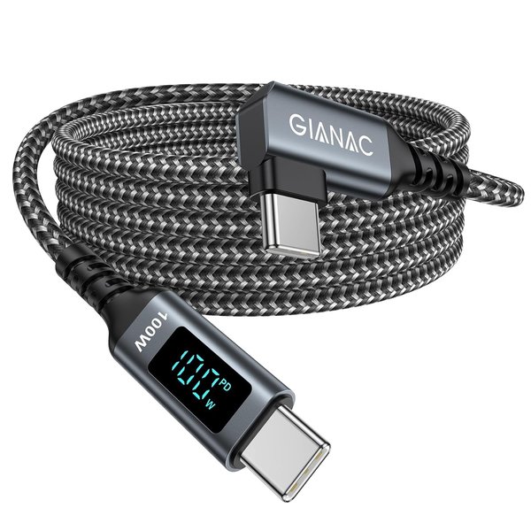 100W USB C to USB C Charger Cable [1M] 90 Degree USB C Cable Fast Charging with LED Display PD 5A Phone Charger Cable for MacBook Pro/MacBook Air/iPad ProHuawei/iPhone 15/Tablet Google