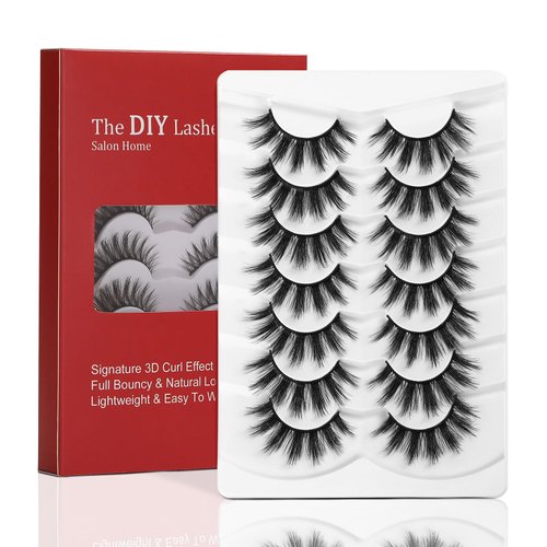ILLPTA Fluffy Wispy Volume False Eyelashes Strip 3D, Natural Look Thick Waterproof Cat Eye Lashes, 16MM Faux Mink Demi Curly Cateye Fake Eyelashes (5D-06)