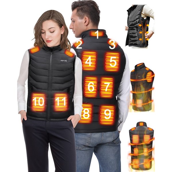 Heated Vest for Women Men - Upgrade 11 Zones Electric Charging Heating Vest Rechargeable Warming Heat Vest (Unisex)(2XL-3XL) (Battery Not Included)
