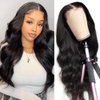 mdgfge Body Wave Wig Synthetic Wavy Brazilian Virgin Body Wave Human Hair Wigs for Black Women Long Curly Black Wig Hair Extensions Natural Black Color (26 inch)