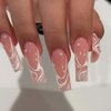 ANDGING White Press on Nails Long Coffin, French Tip Fake Nails for Women with Nude Pink Pearl Design, Acrylic Glue on Nails Cute False Nails, Full Cover Stick on Nails for Wedding Birthday 24Pcs