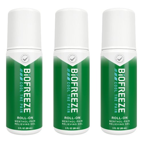 Biofreeze Pain Relief Roll-On, Knee & Lower Back Pain Relief Patch, Sore Muscle Relief, Neck Pain Relief, Shoulder Pain Relief, FSA Eligible, 3 Pack (3 OZ Biofreeze Menthol Roll-On)