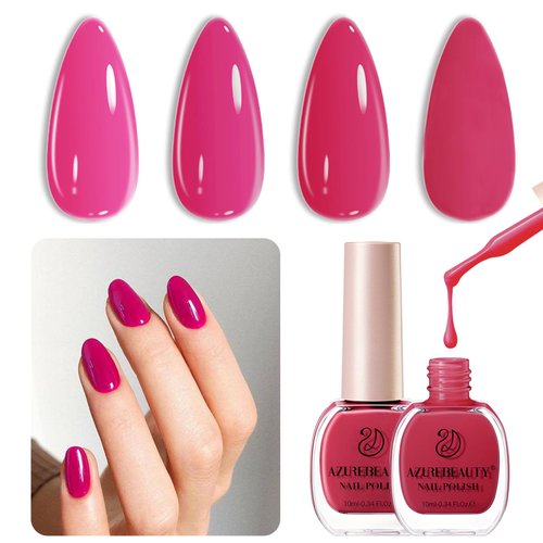 AZUREBEAUTY Raspberry Red Nail Polish Set,Bright Red Vegan Nail Polish Quick Dry Natural Boundles...