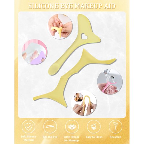 Silicone Eyeliner Eyebrow Shaping Stencil Set-5 in 1 Winged Tip Eyeliner Aid,6 in 1 Eyebrow Stencil Aid,Reusable Multifunctional Eye Makeup Tool,for Women Winged Eyeliner, Defined Brow,Lip Line-Yellow